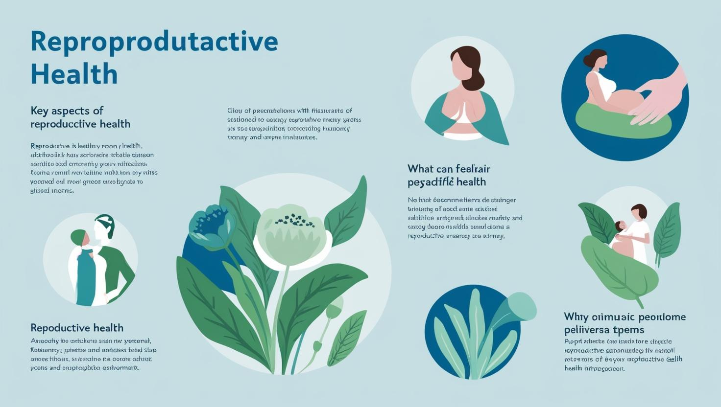"A sleek website banner with a soft pink and blue theme, featuring the text 'Reproductive Health Guide' along with subtle medical symbols and female health icons."