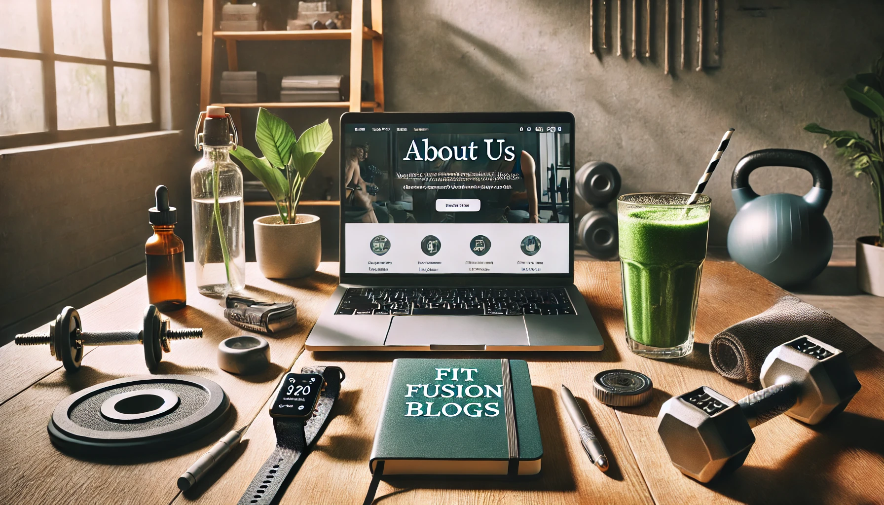 "A modern and professional banner for the 'About Us' page of a health and fitness website, featuring a clean design and inspiring visuals."