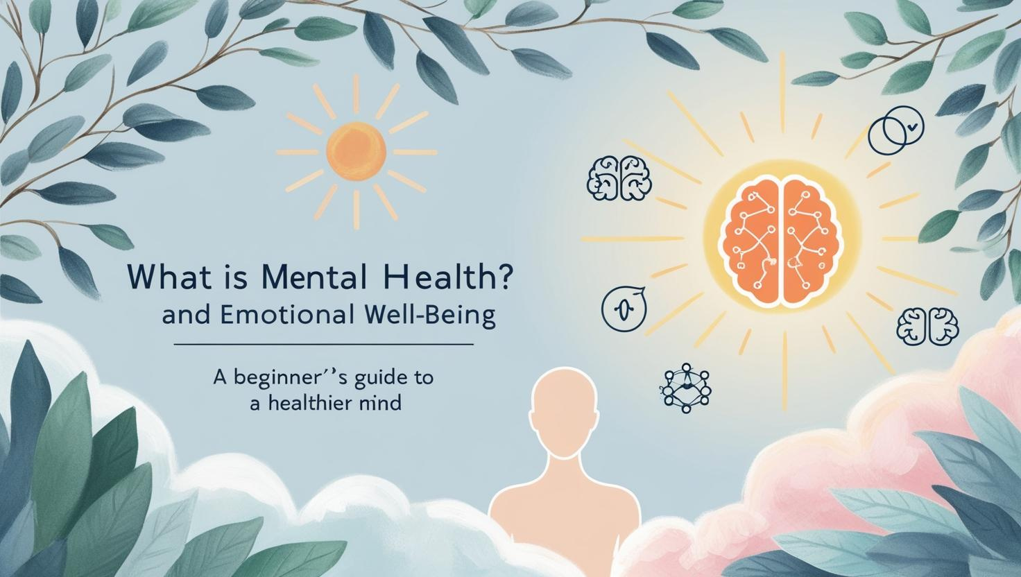 A peaceful digital illustration of a human figure surrounded by calming nature elements, symbolizing mental health and emotional well-being.