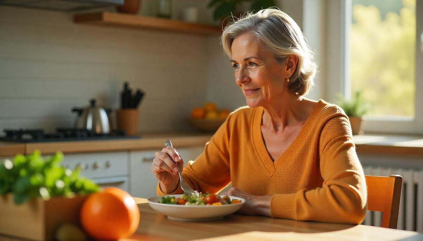 Woman eating a small healthy meal to manage low blood pressure