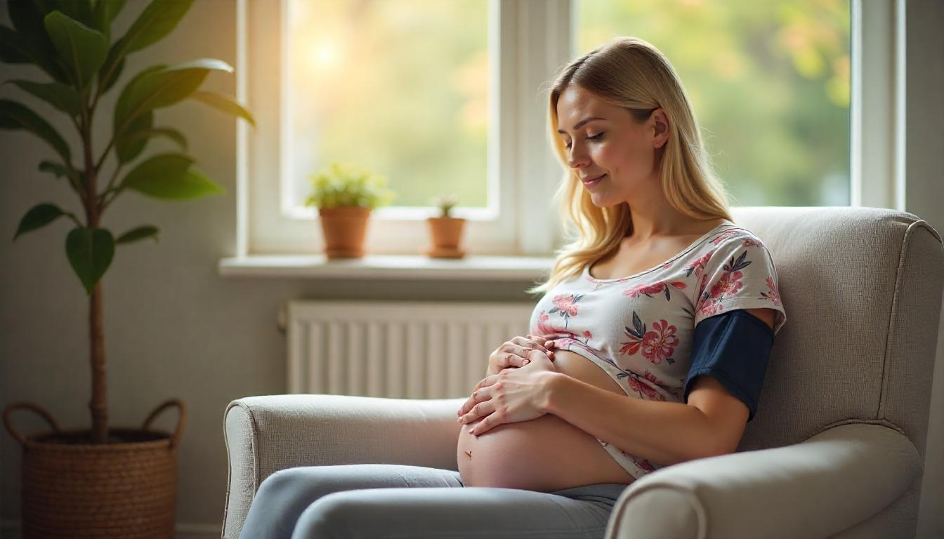 Low blood pressure during pregnancy - pregnant woman measuring blood pressure at home