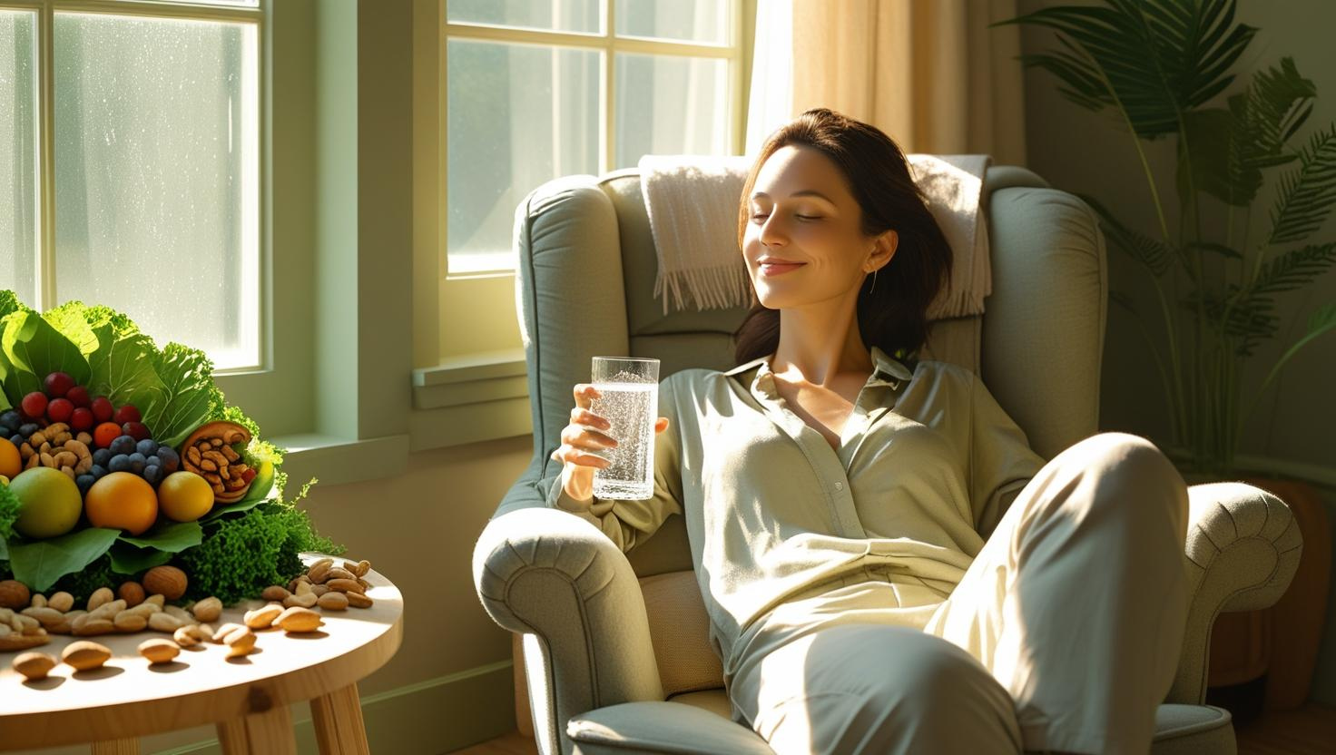 Woman managing low blood pressure naturally with hydration and a healthy diet
