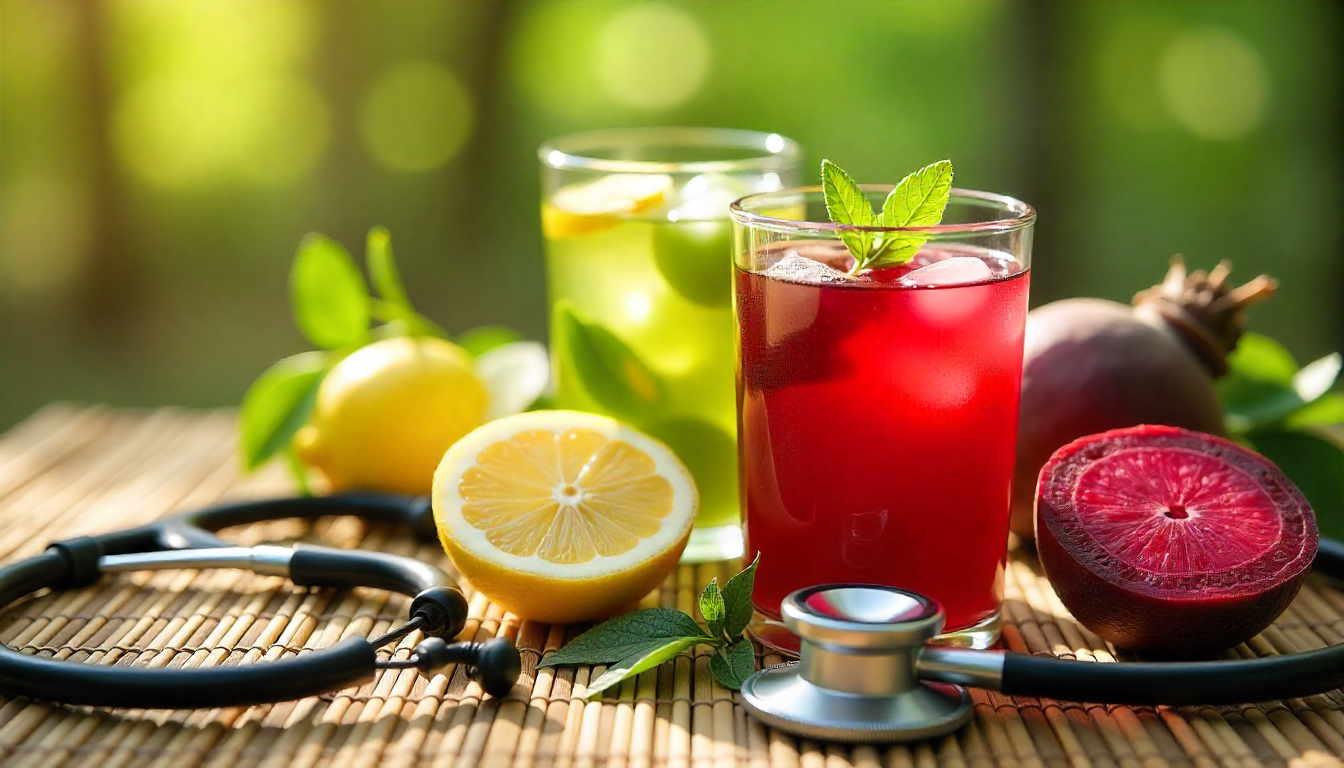 Top drinks that support kidney health, including lemon water, green tea, and beetroot juice.