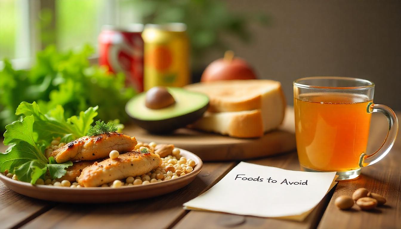 PCOS-friendly foods and foods to avoid for weight loss displayed side-by-side on plates.