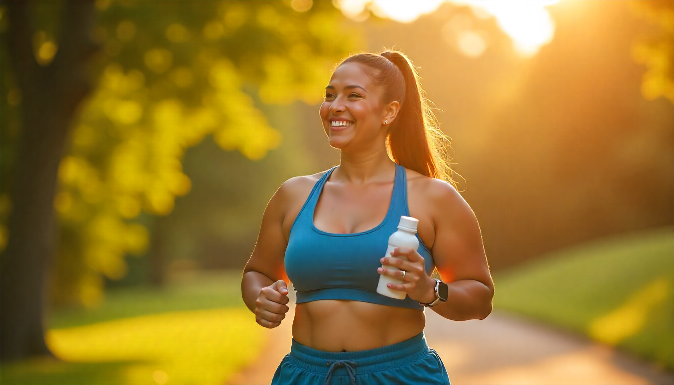 Lizzo smiling during her fitness routine outdoors, symbolizing confidence and body positivity in her weight loss journey.
