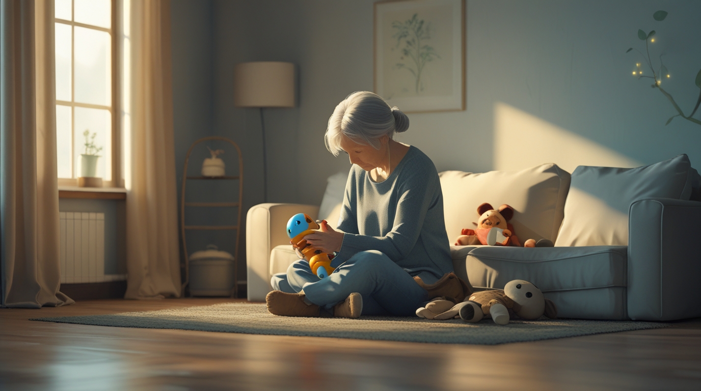 Grieving parent sitting alone, holding a child’s toy, symbolizing the emotional impact of losing a child.