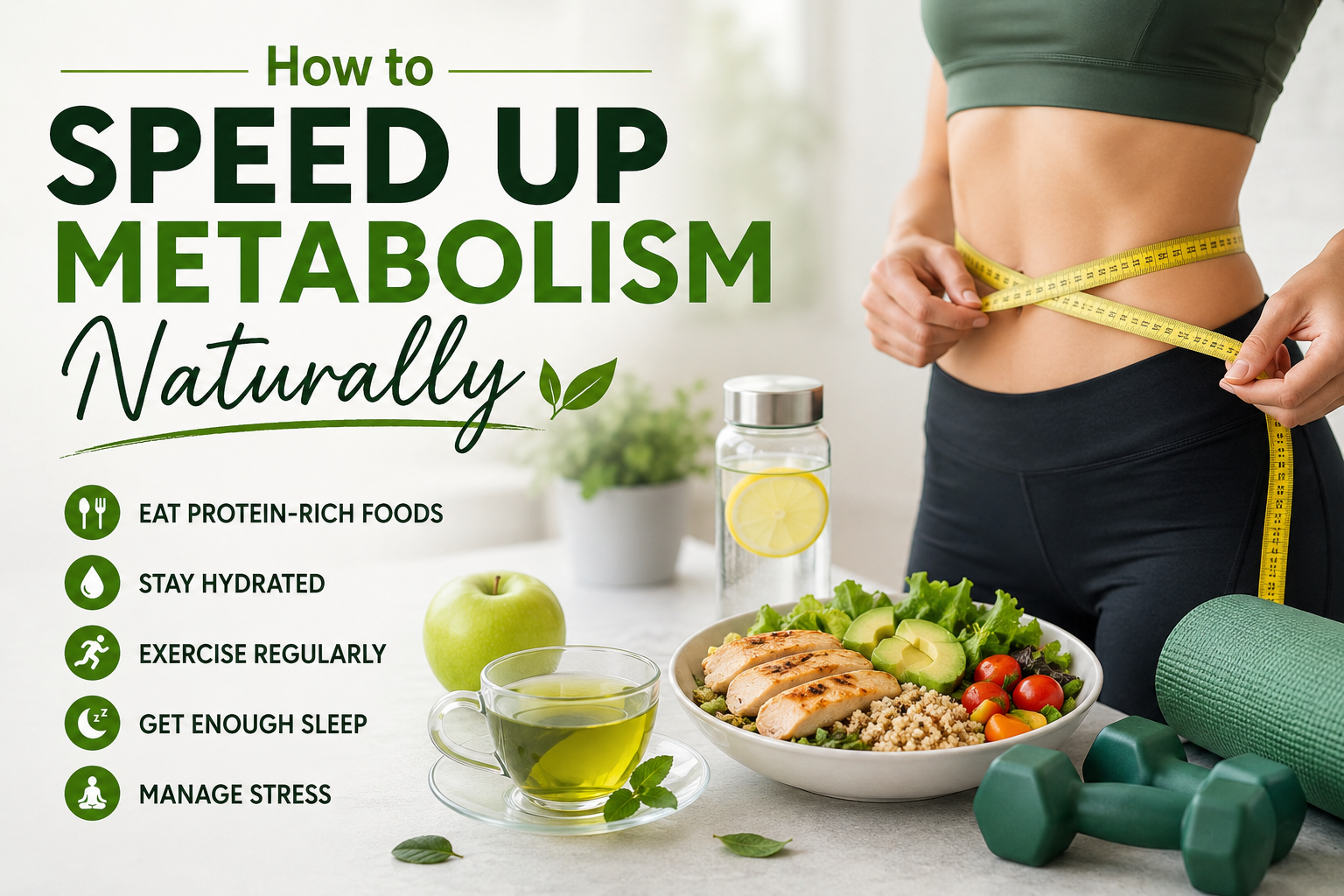 How to speed up metabolism naturally with healthy food, exercise, hydration, sleep, and stress management